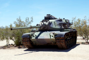 Tank In Desert Old A Junkyard With Blue Sky